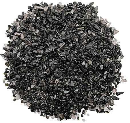 LYFJXX 0.88lb/400g Small Natural Irregular Shaped Crystal Quartz Rock Tumbled Chips Crushed Stone Healing Reiki Crystal Gemstones for Garden Vases Plants Decoration (Black)