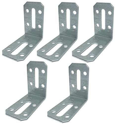 AERZETIX - C58915 - Lot de 5 Équerres d'assemblage réglables 50x55x30x2 mm à coins biseautés - trous de montage 8+2 - pour cloisons en plaques de plâtre plan de travail - en acier zingué Z275