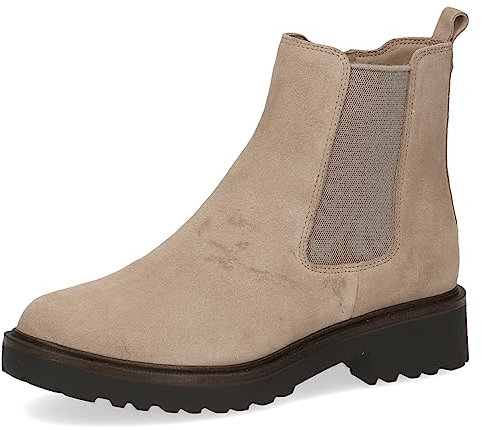 CAPRICE Damen Chelsea Boots Memotion aus Leder Flach Weite G, Beige (Sand Suede), 41 EU