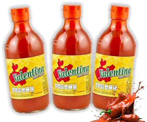 Valentina Salsa Picante (pack of 3) , Mexican Hot / Spicy Sauce / Scharfe Soße, the pack of 3 - je 370 ml, gluten free, low fat and low sugar, Viva México Collection by Mexhaus (3 stück)