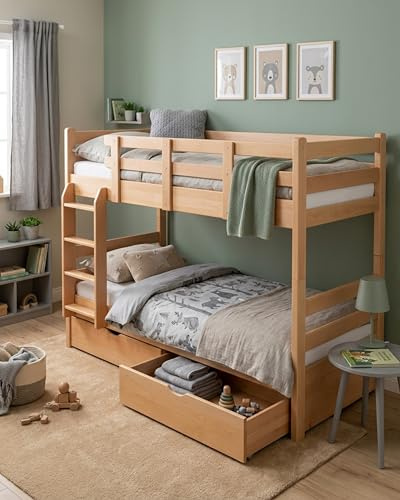 Steiner Shopping Etagenbett Easy Premium Line K20 N I Natur 90x200 aus massivem Buchenholz I Stockbett für 2 Kinder I Platzsparendes Doppelstockbett für Kinderzimmer I Kinderhochbett & Jugendbett
