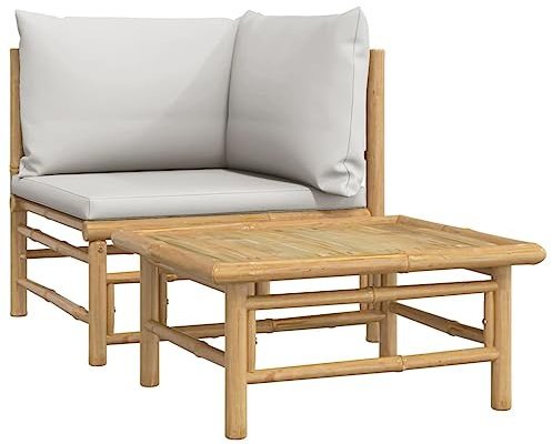 vidaXL Set Salotto da Giardino 2pz con Cuscini Grigio Chiaro Bambù