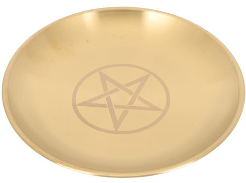 PATKAW Pentagram Altar Plate Star Altar Ritual Burning Candle Holder Plate Bowls Offering Incense Burning Flat Bowl for Smudging Witchcraft Wiccan Tarot Supplies Golden