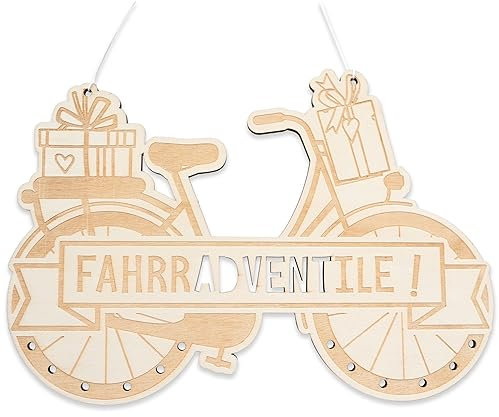 Papierdrachen Aufhängung für Adventskalender Geschenke Fahrrad - aus Holz - in naturfarben und schwarz - Kalender zum Selbstbasteln - kombinierbar mit Stoffsäckchen und Geschenkpapier - Set 6