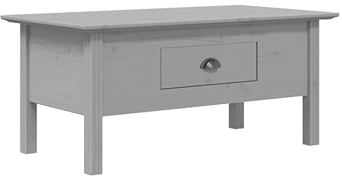 vidaXL Couchtisch, Beistelltisch für Wohnzimmer, Sofatisch mit 1 Schublade, Kaffeetisch Telefontisch Wohnzimmertisch, Grau Massivholz Kiefer