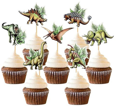 Blumomon 28 Stück Dinosaurier Cupcake Topper Tier Cupcake Topper Picks Kuchendekoration für Baby Shower Hochzeit Geburtstag Event Party Tiere Thema Party Dekoration