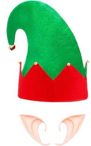FUEAWIM Christmas Elf Hat with Ears Santa Elf Felt Hat Christmas Holiday Cosplay Costume Accessories
