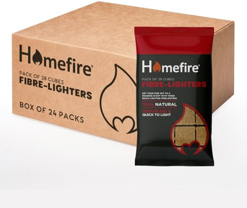 Homefire Natural Odourless Firelighters for Wood Burners, Open Fires, Multi-fuel Stoves, BBQ’s and Campfires, 2 Packs of 4 x 28 Firelighters