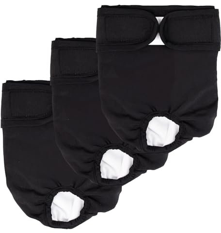 LATRAT 3-teilige Schwarze Hundewindeln, Wiederverwendbare Läufigkeitshose für Rüden und Hündinnen, XL