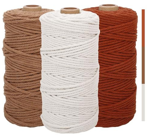 3stk Makramee Garn 3mm x100m, Makramee Garn Set Rot, Baumwolle Makramee Baumwollgarn, Baumwollseil, Makramee-Garn, Bunte Baumwoll-Bastelschnur zum Aufhängen, Pflanzenaufhänger, Basteln, Stricken