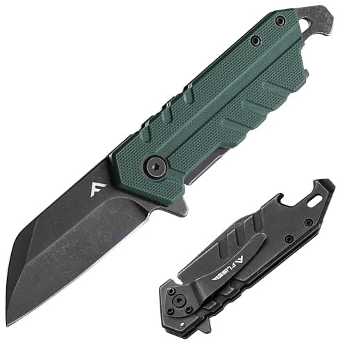 FLISSA Couteau de Poche Multifonction, Couteau Pliant avec Manche en G10, Ouvre-bouteille, Clip de Ceinture, Cadeau d‘Outil pour Camping, Randonnée, Voyage, Alpinisme, Vert