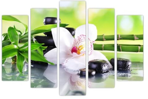 AREDE Set di 5 Stampe da Parete Quadri Moderni Decorazioni da Muro per Casa Soggiorno Camera da Letto e Cucina Orchidea bianca e bambù| 120 x 80 cm | Pronto da appendere