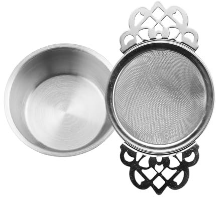 Rumyve 2pcs Tea Strainers with Drip Bowl,Small Fine Mesh Tea Strainers with Bowl,Mini Tea Fine Sieve Ideal for Loose Tea Juice Coffee Filter