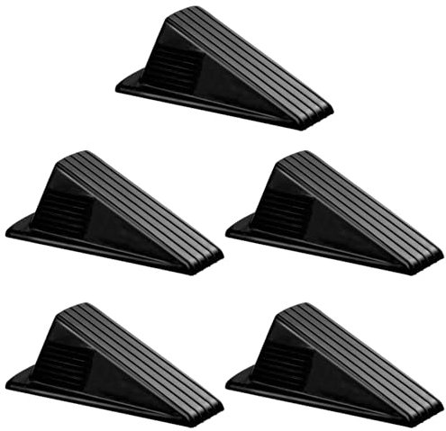 Jumbo Door Stoppers for Floor Rubber Door Stop Wedge Floor Sturdy Stackable Door Stop Large Door Wedge for Hotel Carpet Door Hardwood Concrete and Tile (5, Black)