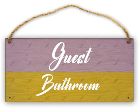 Cartello per il bagno degli ospiti per la decorazione della casa, cartello decorativo rustico in legno (12 × 6)