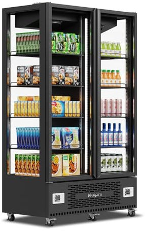 Malphi Glass Front Freezer: 880L C Rated Glass Display Refrigerators Double Door Large 2 Independent Control Zones with Shelves,Food Storage Freezer Use Commercial Freezer for Sale Retail Freezer