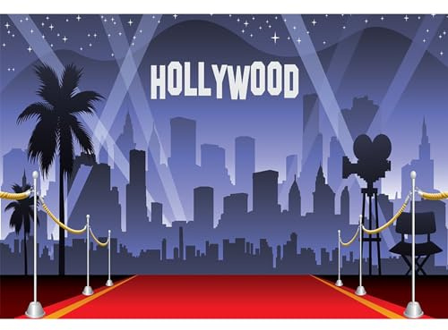 Ttincceer Toile de Fond Hollywood Tapis Rouge 3x2m soirée cinéma thème cérémonie de Remise des Prix Fond Architecture Urbaine Nuit étoilée projecteur Photographie Toile de Fond