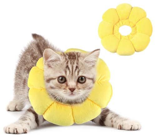 Moosono Halskrause Katze, Weich Halskrausen für Katzen, Einstellbarer Katzenkragen für Nach Operationen, Sonnenblume Katzen Halskrause für Kleine Hunde und Katzen (Gelb)