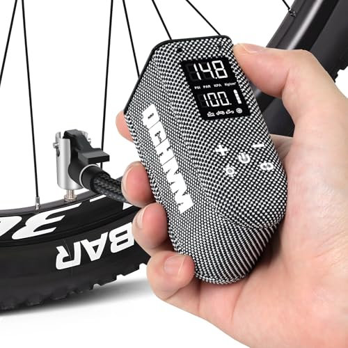 Bomba de Bicicleta, Bike Pump Portátil con Medidor, Mini Bomba para Bicicleta Portatil y Electrica con función de Memoria, Recargable Minibomba, 100PSI, Presta y Schrader