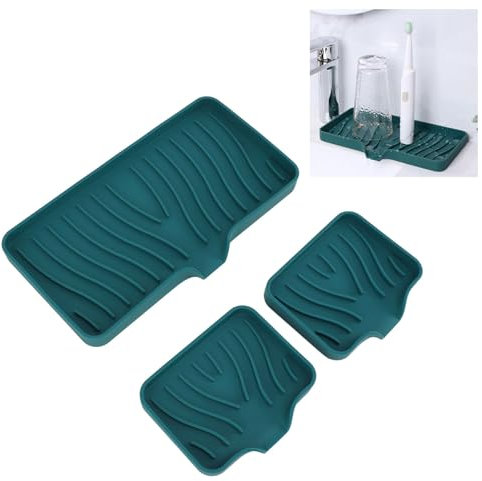 Topyond Seifenablage für die Küche, Silikon-Spülbeckenabweiser, Schwammhalter, Seifenschale auf der Arbeitsplatte, unverzichtbar für die Badezimmerküche, Abflussschale für Seife (Grün)