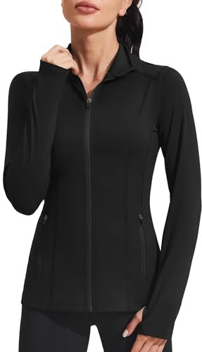 PINSPARK Laufjacke Damen Sportjacke Fitness Yoga Jacke Langarm definieren Jacke mit Daumenloch für Fitness Trainingjacke Jacke Schwarz M