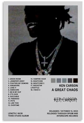 DNHBNV Ken Poster, Motiv: Carson, Rapper, Album, Poster, Leinwand, farbecht, Wandkunst, dekoratives Gemälde für Wohnzimmer, Schlafzimmer, Heimdekoration, 30 x 45 cm, ungerahmter Stil