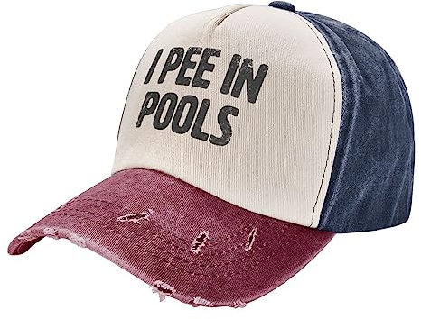 FJQWKLF I Pee in Pool Lustiger Schwimm-Cowboyhut, Vintage, Gewaschene Baseballkappe, Damen, Sonnenhut, Herren, Papahut, Trucker-Mütze, Dunkelrot