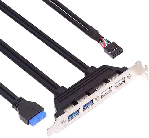 NFHK Interne vier USB 2.0 & USB 3.0 Buchse Mount Panel auf Motherboard 9-polig, 19-polig, 20-polig, Leitblechkabel mit PCI-Halterung, 50 cm