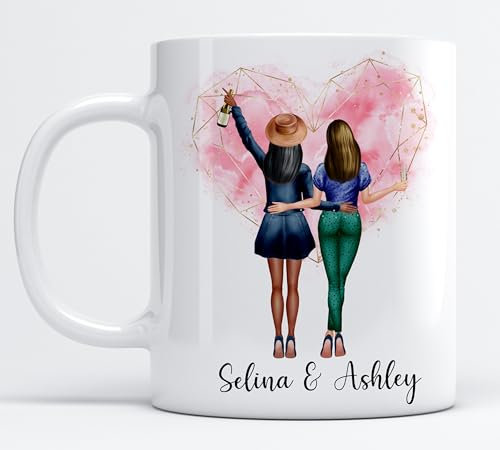 EKAM Personalised Best Friend or Sister Tea Coffee Mug - Customise with Names & Outfit Choices Best Friendship Gift for Best Friends, BFF Birthday Present Her, Christmas