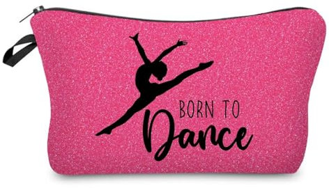 Livel lhood Kosmetiktasche zum Tanzen, klein, mit Reißverschluss, Motiv: Born To Dance, Kosmetiktasche, Geburtstagsgeschenk, für Tänzer, Tanzlerner, Tanzlehrer, Frauen, Freunde, Rosa, hzt0596
