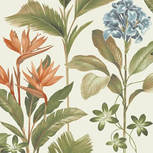 Oliana Bold Tropical Floral Wallpaper Perfect for Lounges, Living Room, Bedroom or Feature Wall Decoration Green/Blue Belgravia 8496