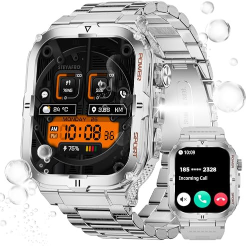 Smart Watch militare da uomo con torcia LED 3ATM impermeabile 5 cm grande schermo robusto smartwatch tattico con chiamata sport fitness tracker con cardiofrequenzimetro sonno monitor per iPhone