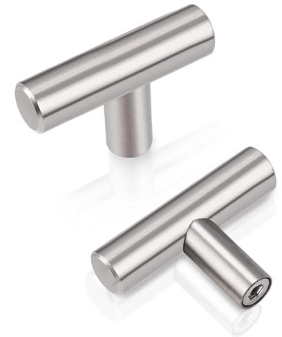 LKTFATD 5 Pack Kitchen Door Knobs Single Hole Brushed Nickel Cabinet Knobs Stainless Steel Cupboard T Knob (Screws Included)