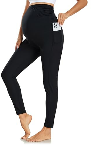 Ymmott Leggings de Maternité Taille Haute avec Poches - Pantalon Grossesse Femme Elastique Souple Maternité Vetement