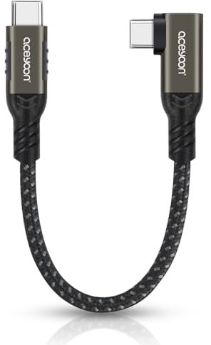 Aceyoon 240W Short USB C Cable 10cm, 90 Degree Right Angle Type C Fast Charging & Data Sync Compatible With iPhone 16 15, Galaxy S24