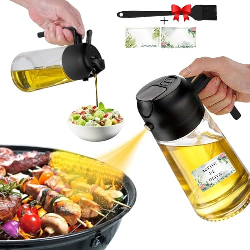 Aceitera Spray Pulverizador | Pulverizador Aceite | Aceitera Cristal | Rociador de Aceite | Botella para Aceite | Spry Aceite | 2 en 1 | Rociador de Aceite Cristal | Aerosol Aceite de Cocina Antigoteo