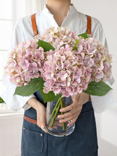 JINWOE Künstliche Hortensien aus Seide, 50,8 cm, altrosa, fühlen sich echt an, lebensechte Seidenblumen, künstliche Hortensien für Blumenstrauß, Tischdekoration, Frühling, Hochzeit, Innenbereich,