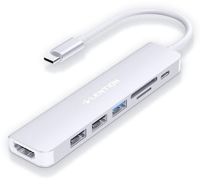 LENTION USB C Hub with 100W PD Charging, 4K@60Hz HDMI, SD/Micro SD Card Reader, USB 3.0, Compatible 2025-2016 MacBook Pro, New Mac Air/Surface, Chromebook, More, Stable Driver Adapter(CE18, Silver)
