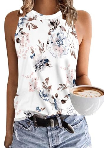 PLMOKEN Ärmellos Tank Top Damen - Sommer Vest Rundhals Oberteile Blusentop Elegantes Top