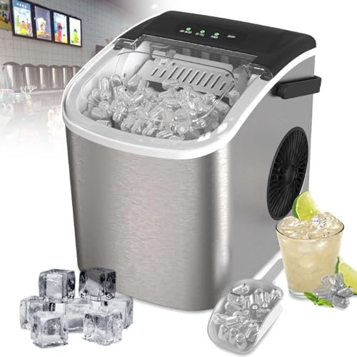 JMbpkduHs 1.2 Liter 95w Electric Ice Maker,Ice Maker Machine Countertop,Ice Production: 12kg/24h,Stainless Steel Ice Machine with View Window,For Home, Kitchen, Office, Bar