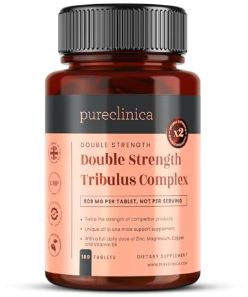 Double Strength Tribulus Complex 909mg x 180 Tablets | 500mg Tribulus Terrestris (40% Saponins), Magnesium, Zinc, Vitamin B6, Boron & Black Pepper | 6-Month Supply | Made in UK