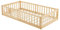 LEADZM 2in1 Bodenbett Montessori Kinderbett mit freiem Tor, Rausfallschutz & Lattenrost | Gitterbett, Jugendbett & Einzelbett (Natur, 90×200 cm) – 2 Größen, Tragfähigkeit bis 300 kg, umbaubar