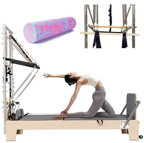 Pilates Reformer with Tower, Pilates Reformer Machine for Home Gym Workout Equipment with Full Set Of Accessories(Noir,Maple)