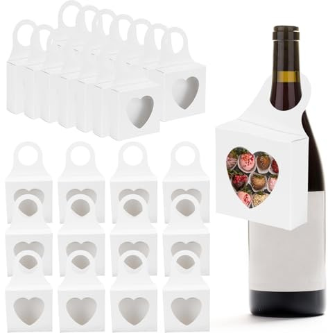 PATIKIL 3.5x3.5x1.2 Kraft Paper Wine Bottle Boxes with Heart Window & Handle, 36 Pack Small Treat Gift Box for Wine Bottles, Wedding Party Favors, Christmas Gifts, White