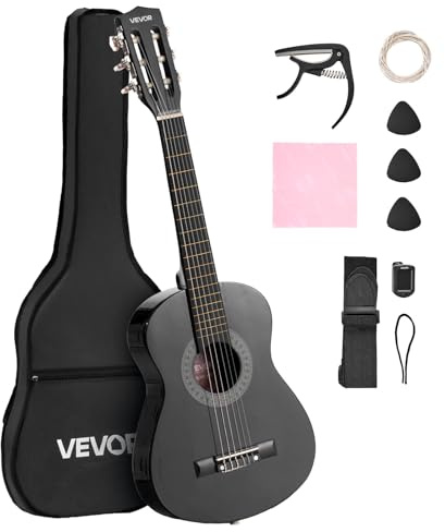 VEVOR Acoustic Guitar for Kids & Beginners, 30 Inch Classical Guitar with Nylon Strings & Full Starter Kit (Gig Bag, Tuner, Strap, Capo, Picks, Extra Strings) for Students, Boys & Girls, Black