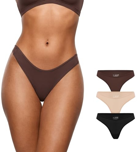 INLYRIC Women's Inbarely Soft Thong - No Show Sexy Panties Breathable V-waisted Ladies Underwear 3 Pack Basic 06 (3pack) X-Small