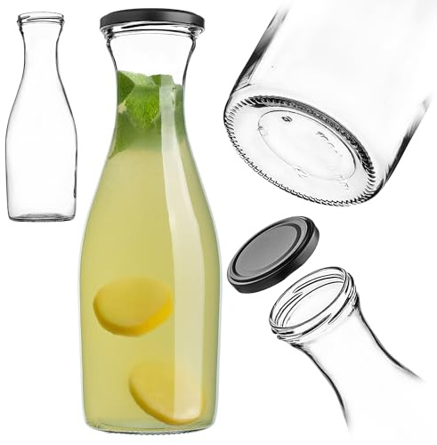KADAX Carafe en verre de 1 l, 1 pièce, bouteille en verre avec bouchon à vis, carafe vide à remplir, bouteilles de liqueur, carafe à eau en verre, bouteilles pour eau et jus