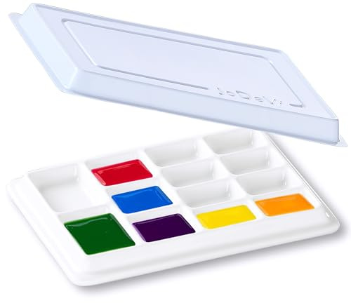 JODEVI Keramik-Mischpalette, rechteckige weiße Palette mit 13 Fächern, Aquarell-Maltablett für Aquarell, Gouache und Acrylmalerei