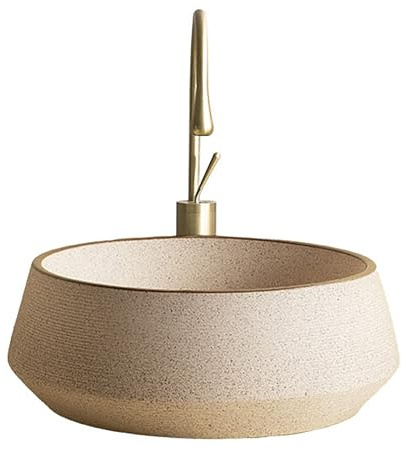 Lavabo de Baño de Cerámica, Pequeño Lavamanos con Grifo y Desagüe, Lavabo Vintage para Mueble, Baño o Balcón Fregadero de Encimera