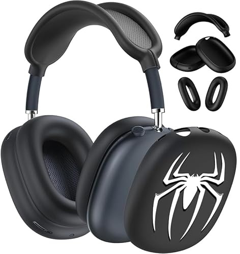 3-in-1 Silicone Case Cover for Apple AirPods Max Headphones, AirPod Max Accessory Protective Cover, Headband/Ear Cups/Ear Pad Covers, Anti-Scratch and Sweatproof (Spider Black)